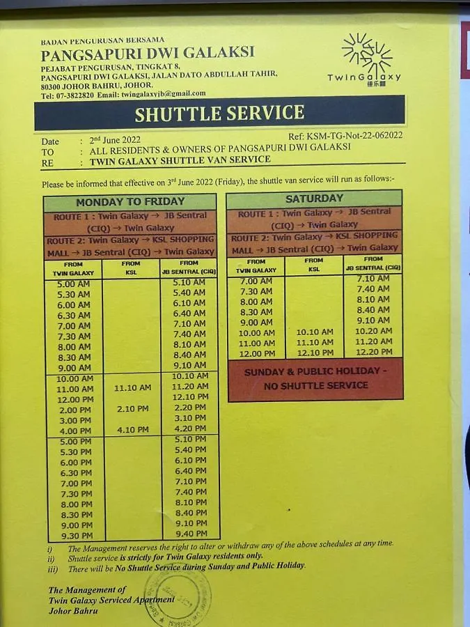 Twin Galaxy Residences Free Shuttle Bus Near Ciq Johor Bahru